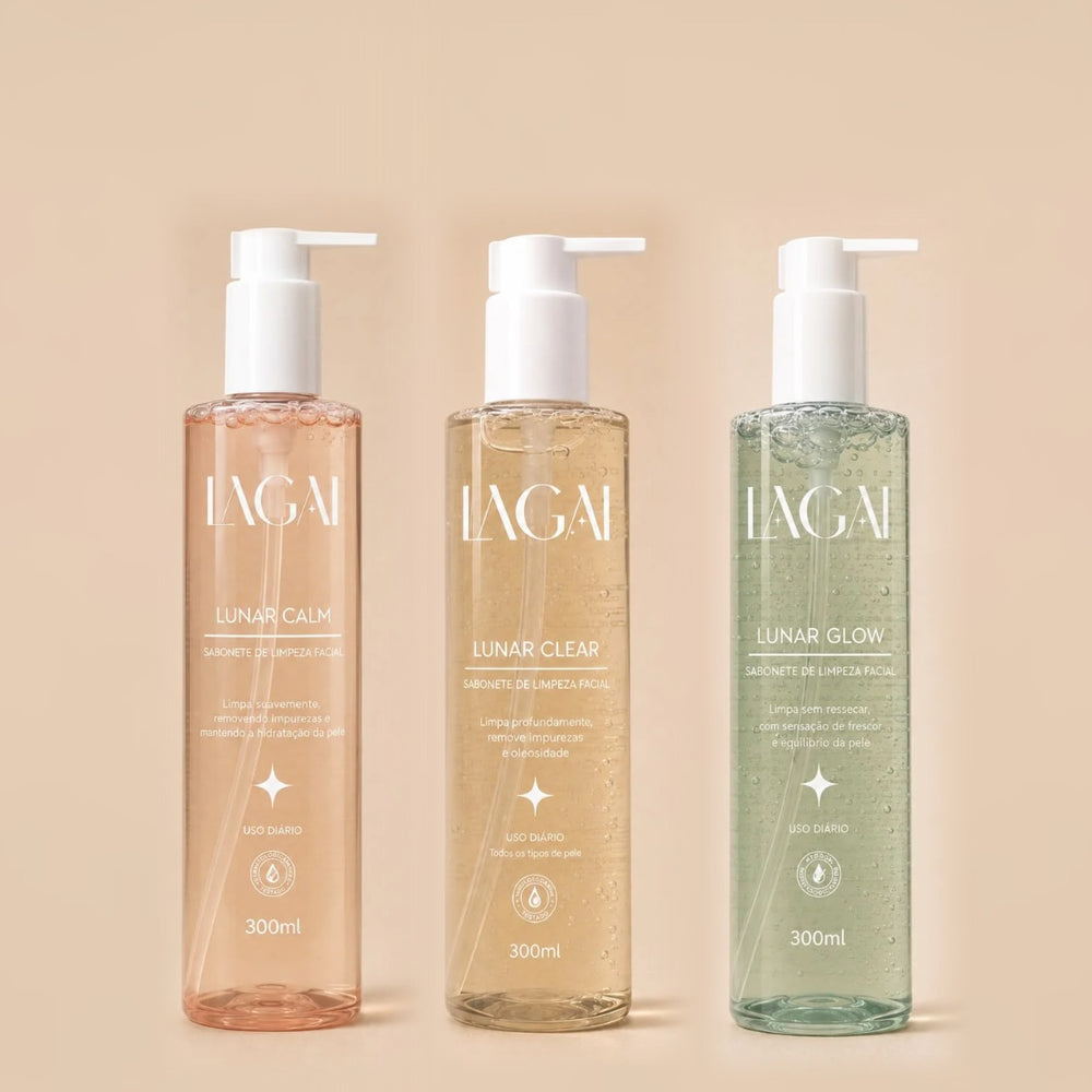 Kit Trio Sabonetes Lunares da Lagai: Lunar Calm, Lunar Clear e Lunar Glow, 300ml cada, juntos