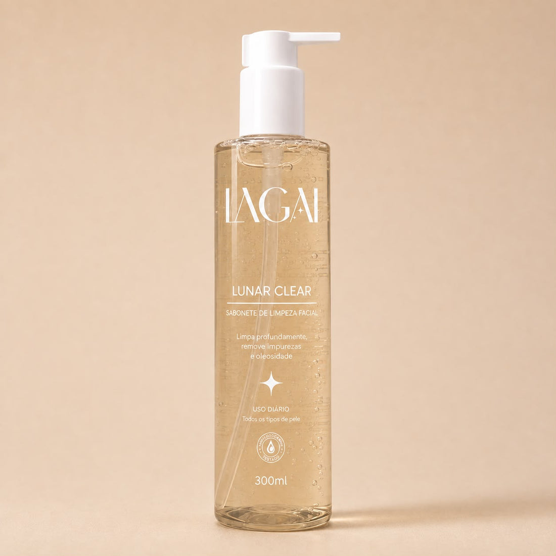 Sabonete Facial Lunar Clear 300ml da Lagai, que vem no kit com a Bruma MoonLit.